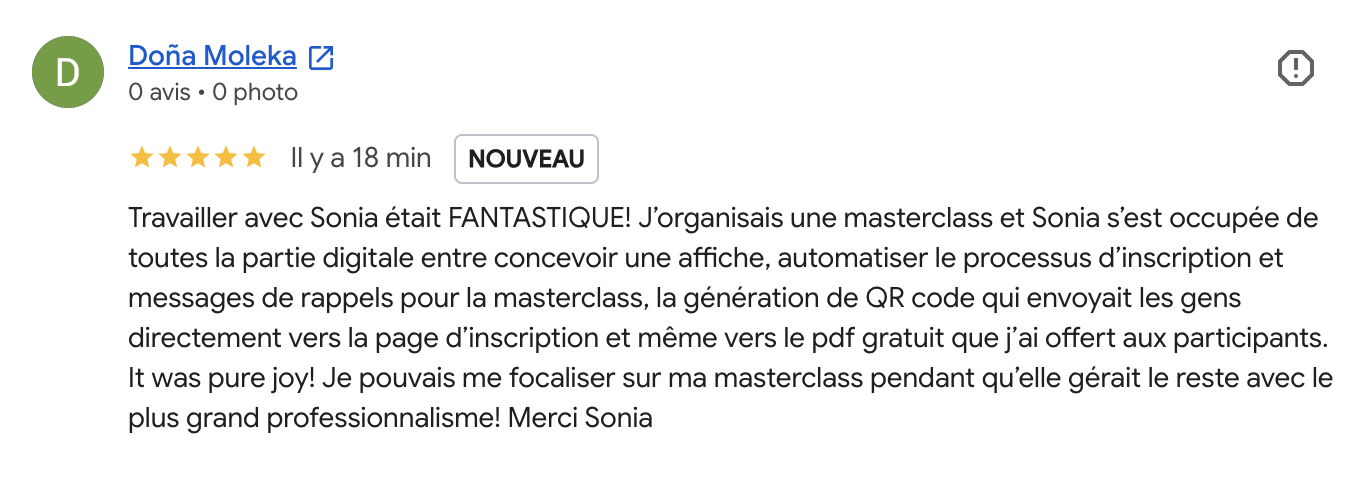 Recommandation publiée sur Google pour SoDigit Consulting