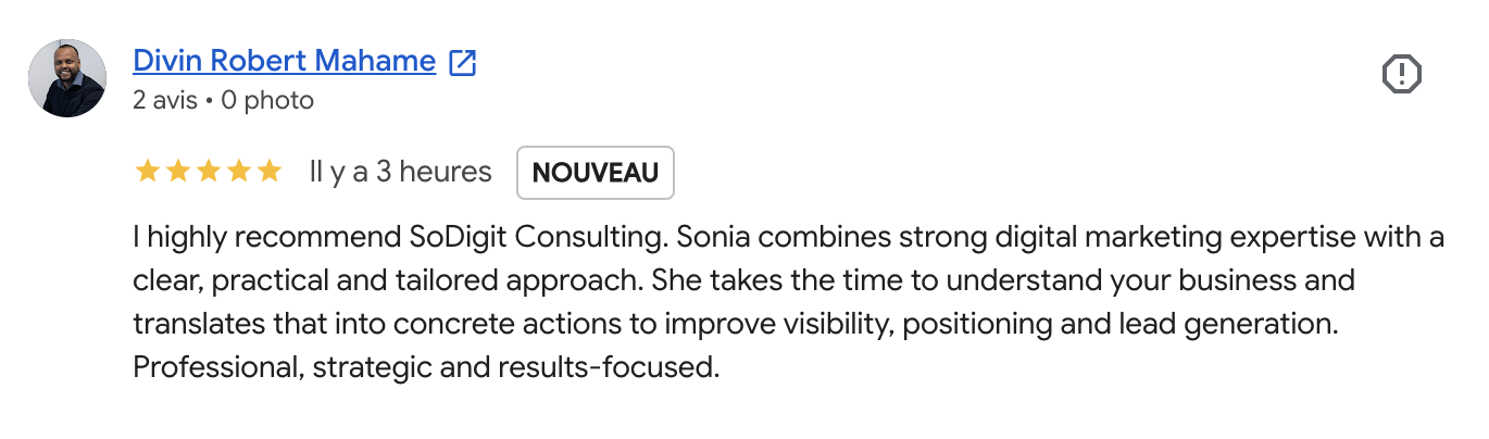 Témoignage Google à propos de SoDigit Consulting