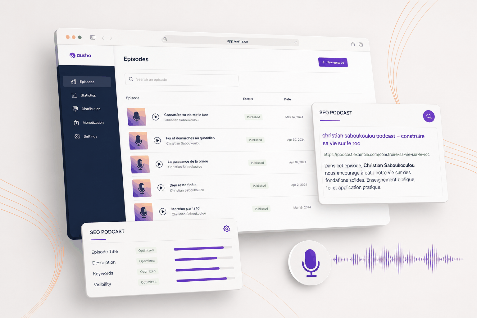 Optimisation SEO des épisodes du podcast de Christian Saboukoulou sur Ausha